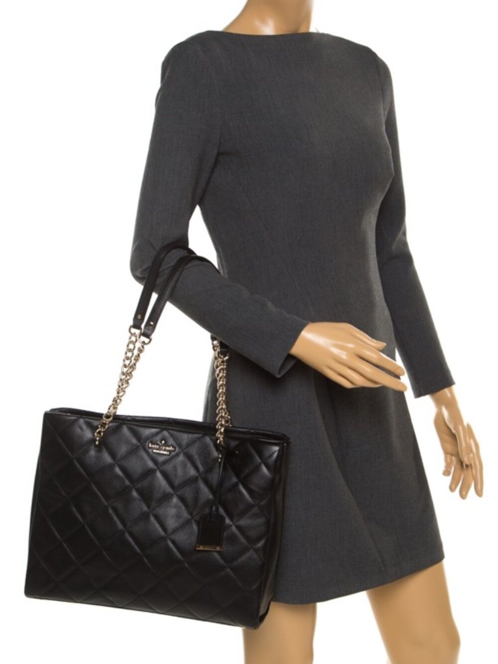 KATE SPADE~Emmerson Place Phoebe~BLACK QUILTED LEATHER LARGE 3 COMPARTMENT BAG - Picture 2 of 6
